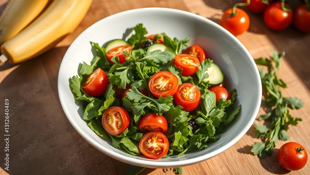 A vibrant salad featuring fresh tomatoes and greens in a bowl, surrounded by healthy ingredients, showcasing a colorful and nutritious meal perfect for a balanced lifestyle. A vibrant salad featuring fresh tomatoes and greens in a bowl, surrounded by healthy ingredients, showcasing a colorful and nutritious meal perfect for a balanced lifestyle.