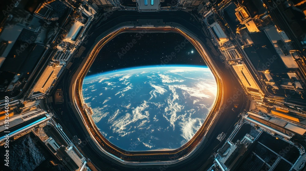 View of Earth from a spacecraft window in outer space View of Earth from a spacecraft window in outer space