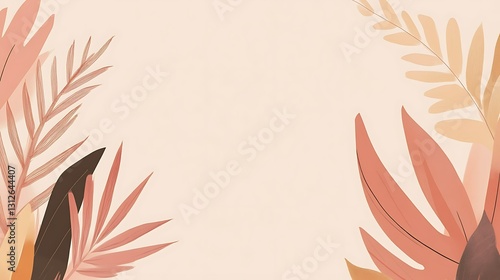 Wallpaper Mural Peach-toned background with stylized tropical leaves framing the center.  Perfect for invitations or social media Torontodigital.ca