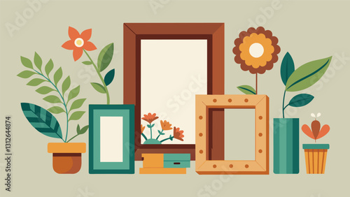 Transforming plain wooden frames into charming pieces of home decor through the art of decoupage. Vector illustration