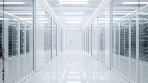 Efficient White Server Racks in Bright Room