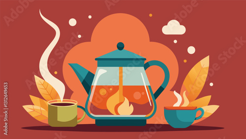 The gentle sound of boiling water and the aroma of freshly brewed tea filling the air.. Vector illustration