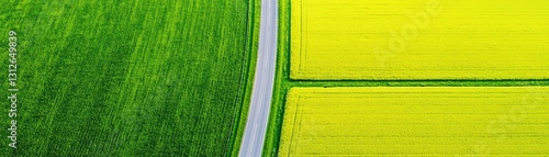 High Voltage Power Lines Stretching Across Lush Green and Yellow Agricultural Fields