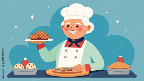In celebration of the festive season our aging chef shares a treasured recipe for holiday cookies that has been cherished by their family for years.. Vector illustration