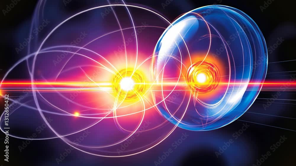 Understanding atomic interactions through energy bursts and light emissions in a scientific illustration Understanding atomic interactions through energy bursts and light emissions in a scientific illustration