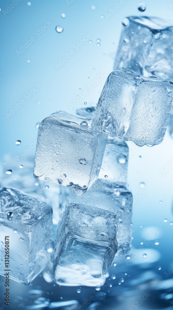 Ice cubes dropping into water creating bubbles Ice cubes dropping into water creating bubbles