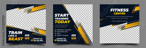 Gym and fitness social media post square banner template design collection