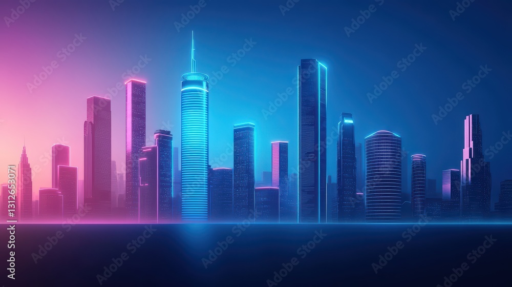 Futuristic Smart City Skyline with Global Connectivity in Neon Colors and Advanced Technology Futuristic Smart City Skyline with Global Connectivity in Neon Colors and Advanced Technology