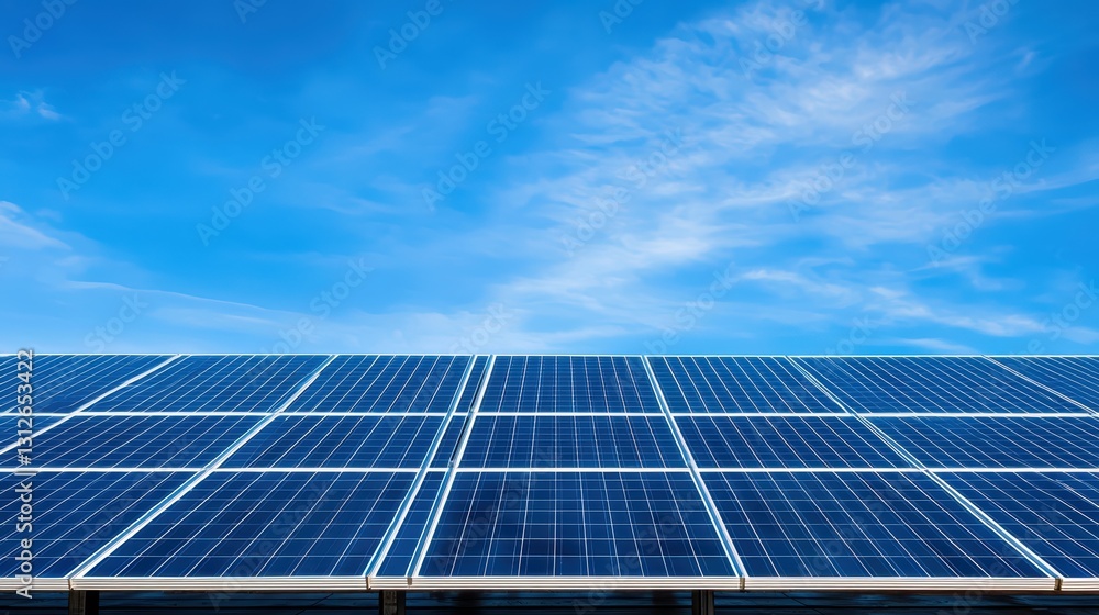 Vast Solar Farm with Solar Panels Under a Clear Blue Sky in a Modern Energy Landscape Vast Solar Farm with Solar Panels Under a Clear Blue Sky in a Modern Energy Landscape