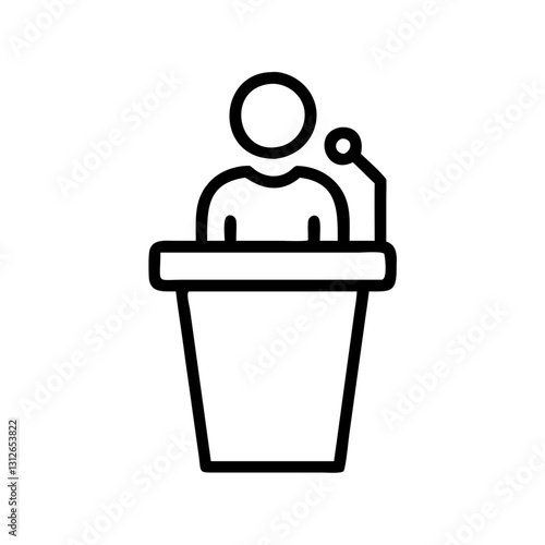 Public speaking icon featuring a person at a podium giving a speech