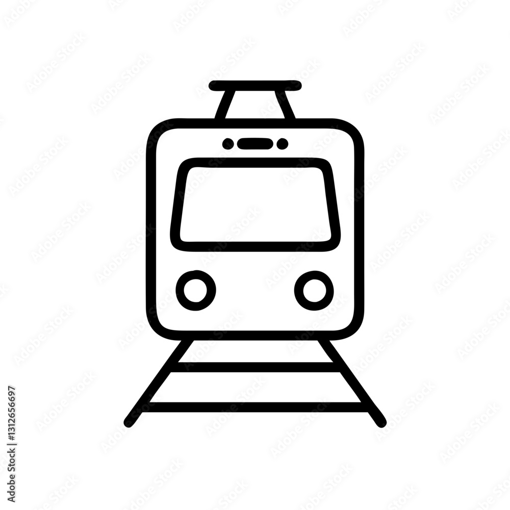 Train icon moving along tracks, transportation concept Train icon moving along tracks, transportation concept