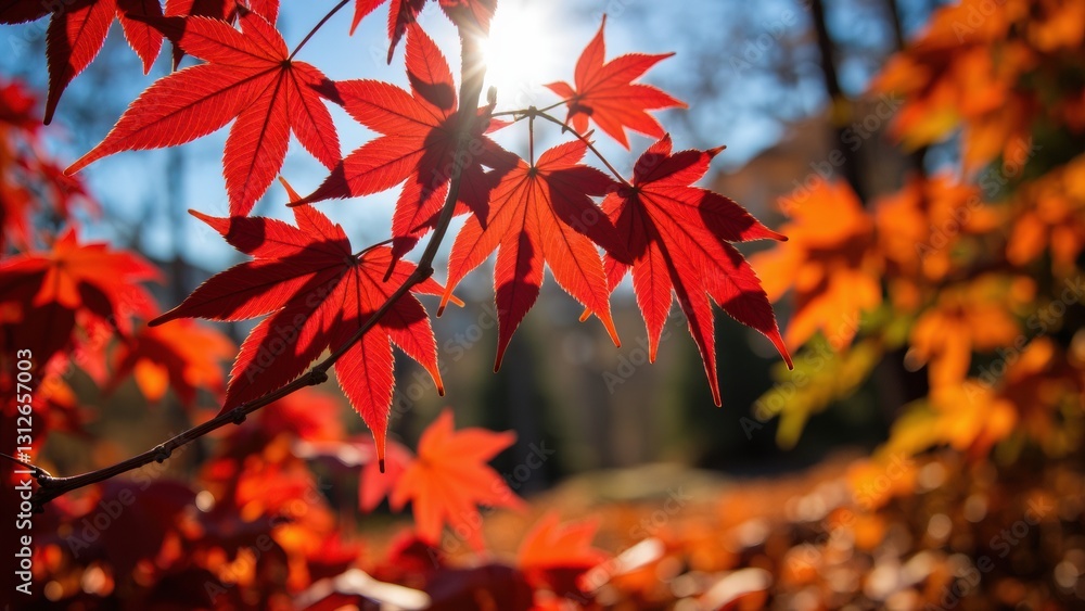 Red maple leaves in autumn sunlight create a warm and vibrant scene Red maple leaves in autumn sunlight create a warm and vibrant scene
