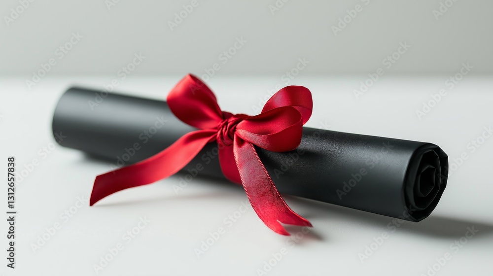Elegant black rolled certificate tied with a red ribbon for special occasions Elegant black rolled certificate tied with a red ribbon for special occasions