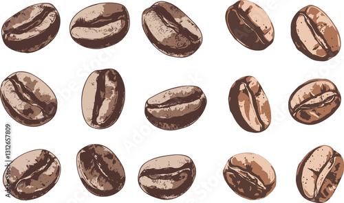 set of hand-drawn coffee beans
