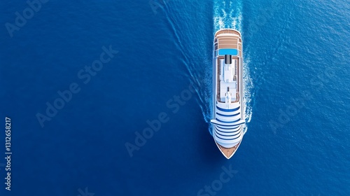 Large cruise ship traveling across a vast expanse of deep ocean
