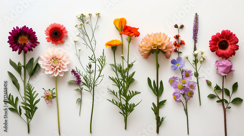 Nature's Palette: Flat Lay and Side Views of Colorful Flowers