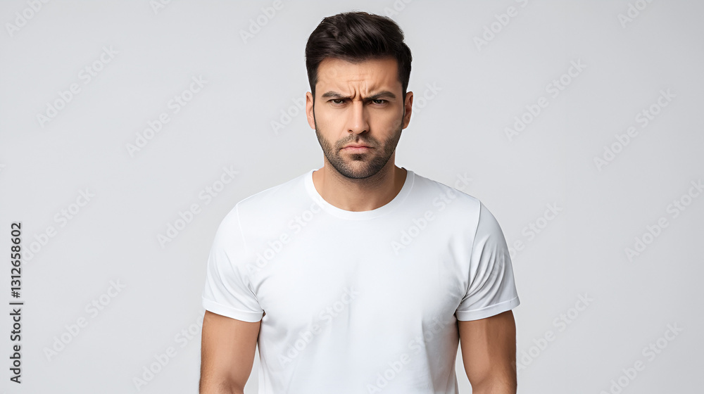 Obraz premium Displeased man in white T-shirt