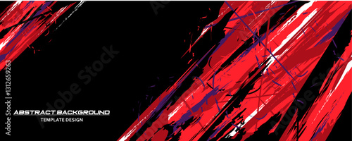 Red and Black Abstract Background with Sportly Style and Grunge Effect. Brush Stroke Illustration Vector, Poster. Scratch Texture Elements For Design Template