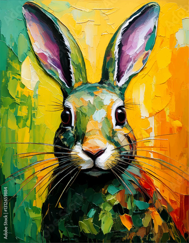 illustration of an easter bunny, Watercolor Easter bunny drawing, Cute baby bunny on colorful background. Ester rabbit painting, , Easter themes, and playful animal vector  files	