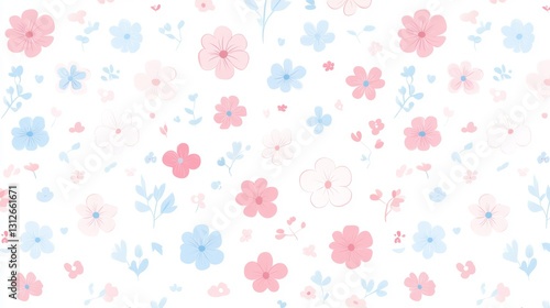Wallpaper Mural Seamless pattern with cute pastel spring flowers on a white background Torontodigital.ca