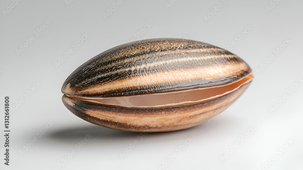An opened sunflower seed showing its inner cavity and stripes An opened sunflower seed showing its inner cavity and stripes
