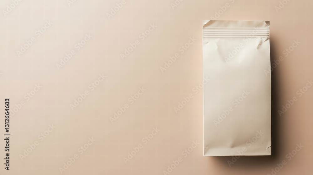 Blank Packaging Mockup: An isolated rectangular pouch, a versatile packaging option, stands on a soft surface, offering a clean and minimal look, ideal for showcasing designs. Blank Packaging Mockup: An isolated rectangular pouch, a versatile packaging option, stands on a soft surface, offering a clean and minimal look, ideal for showcasing designs.