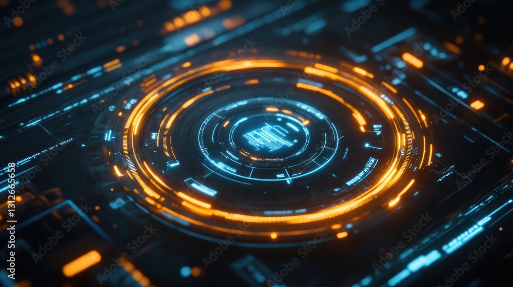 Abstract Futuristic Technology Interface Design, Glowing Neon Circular Display Abstract Futuristic Technology Interface Design, Glowing Neon Circular Display