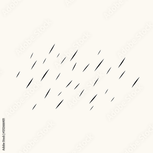 Abstract Rain vector sketch on isolated background. Hand drawn diagonal dashed lines. Random pattern with droplet imitation of downpour. Ink graphic for design, poster, card, print. Line art 