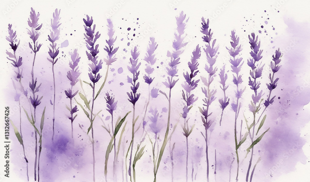 Naklejka premium watercolor lavender flowers in the wind
