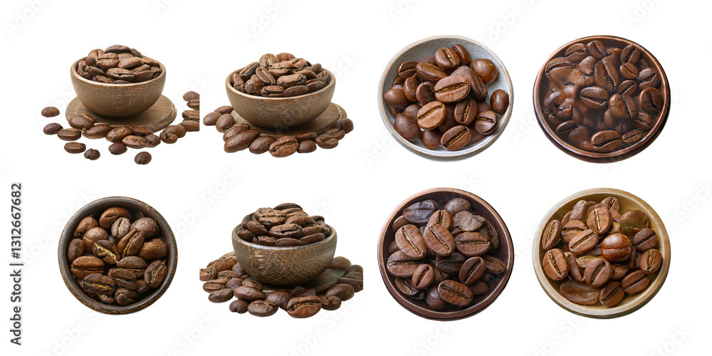 Assorted Coffee Beans in Various Bowls, PNG collection, set bundle, isolate on transparent or white background Assorted Coffee Beans in Various Bowls, PNG collection, set bundle, isolate on transparent or white background