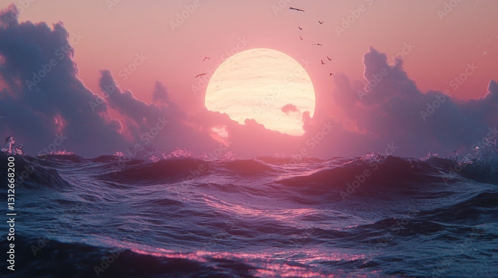 Fototapeta premium Pink Sunset over the Ocean Waves