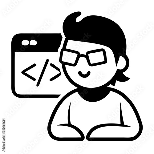 Coder with programming interface icon