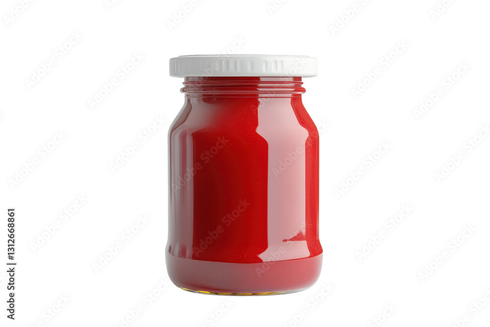 a jar of red sauce on a white background a jar of red sauce on a white background