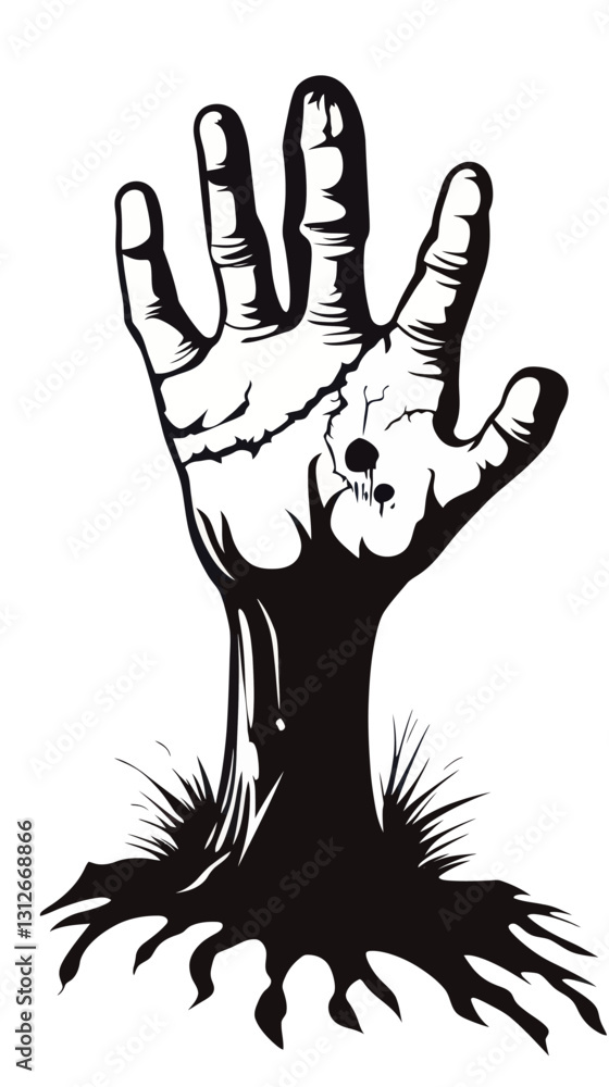 Obraz premium Zombie Hand Emerging from Ground Vector Art for Halloween Themes