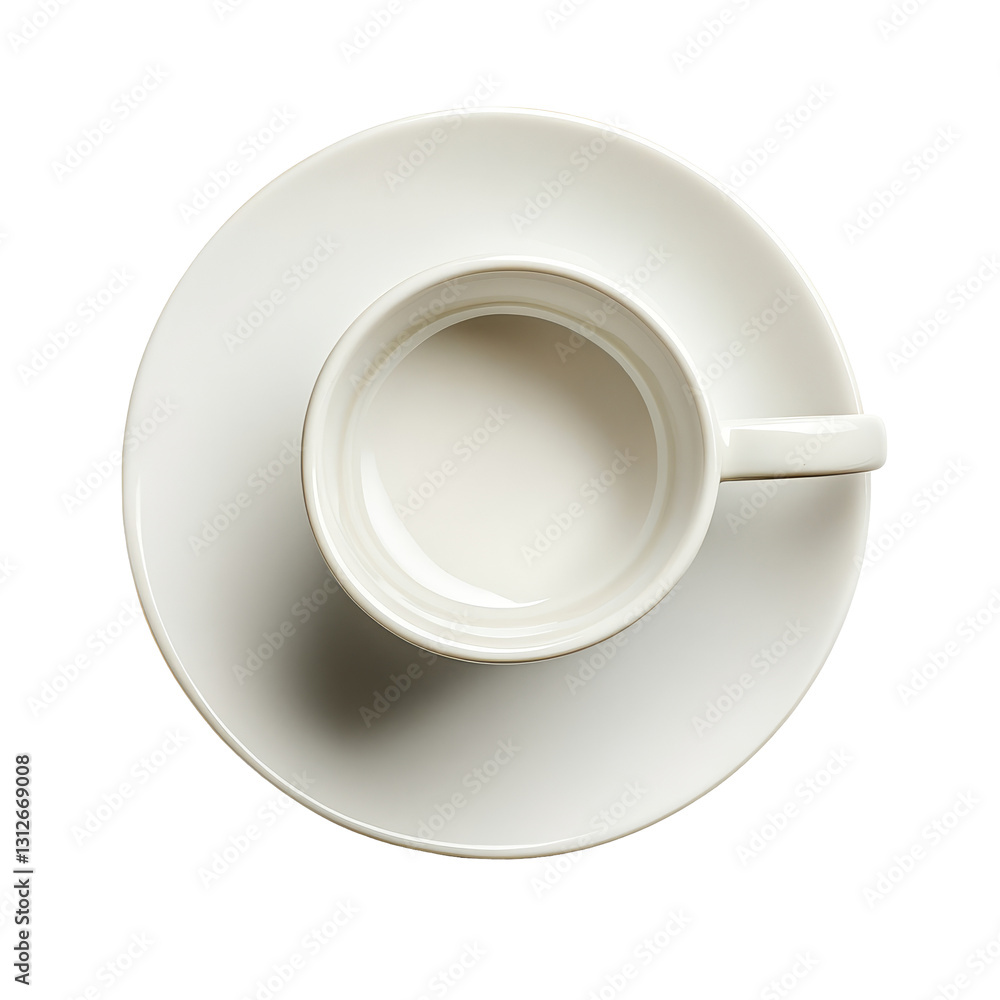 Empty porcelain cup with saucer viewed from above on a clean transparent background, Top view of empty porcelain cup with saucer isolated on transparent background Empty porcelain cup with saucer viewed from above on a clean transparent background, Top view of empty porcelain cup with saucer isolated on transparent background