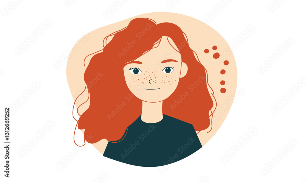 Charming Red-haired Girl Portrait in Flat Minimalist Style Vector Illustration Charming Red-haired Girl Portrait in Flat Minimalist Style Vector Illustration