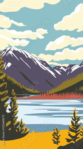 Art Deco Style WPA Poster of Stelvio National Park in Italy's Trentino and Lombardy