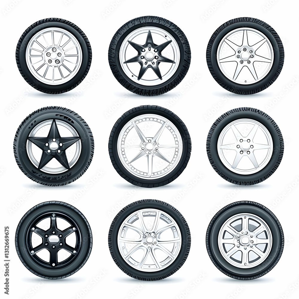 Variety of Stylish Car Wheels Displayed in a Grid Format Variety of Stylish Car Wheels Displayed in a Grid Format