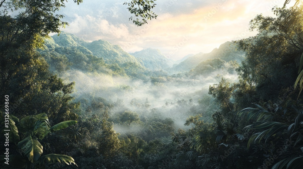 Photorealistic forest with soft morning mist, peaceful and calm, high-resolution and artistic nature photography Photorealistic forest with soft morning mist, peaceful and calm, high-resolution and artistic nature photography