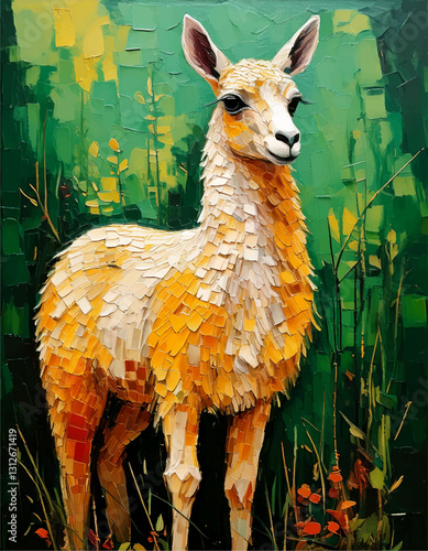 Watercolor oil painting illustration of a Lama vector wall art background