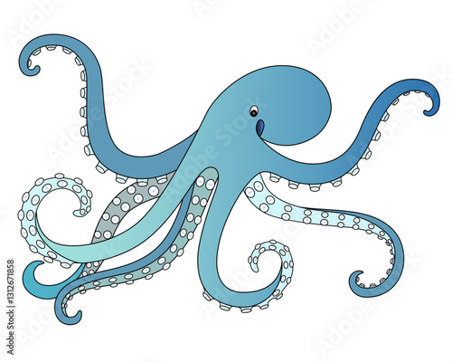 Octopus - sea animal vector full color picture. Blue octopus in cartoon style for children's prints on the theme of marine life and underwater inhabitants.	