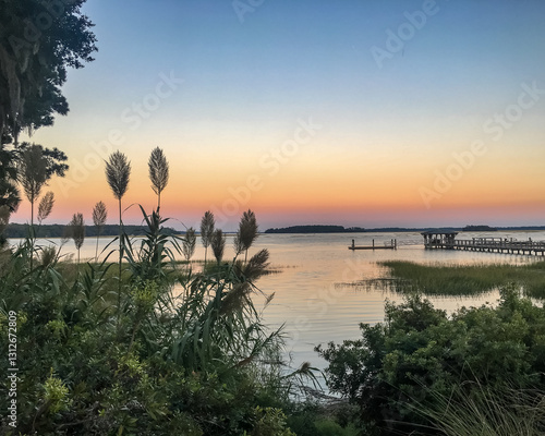 Canvas Print Sunset over the May River at Palmetto Bluff in Bluffton, South Carolina