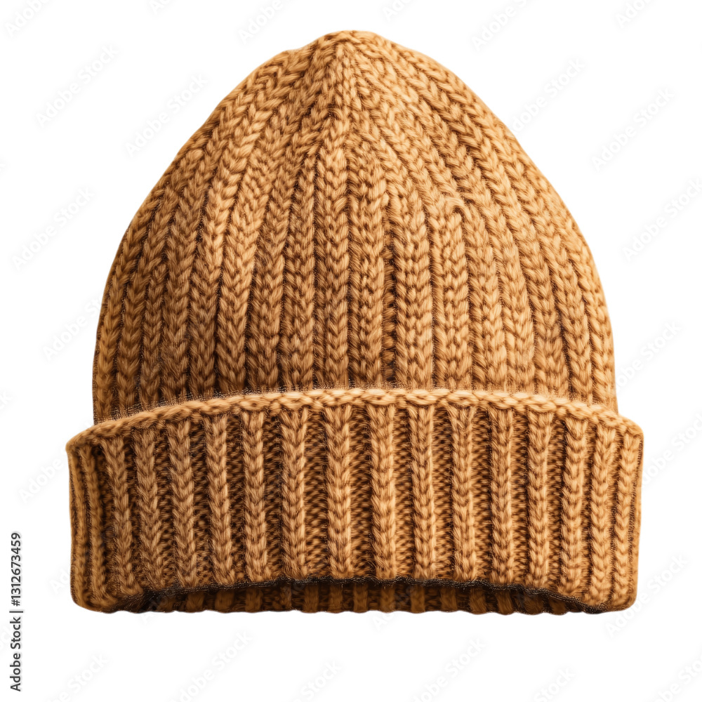 Fototapeta premium Beanie with knitted texture isolated on transparent background