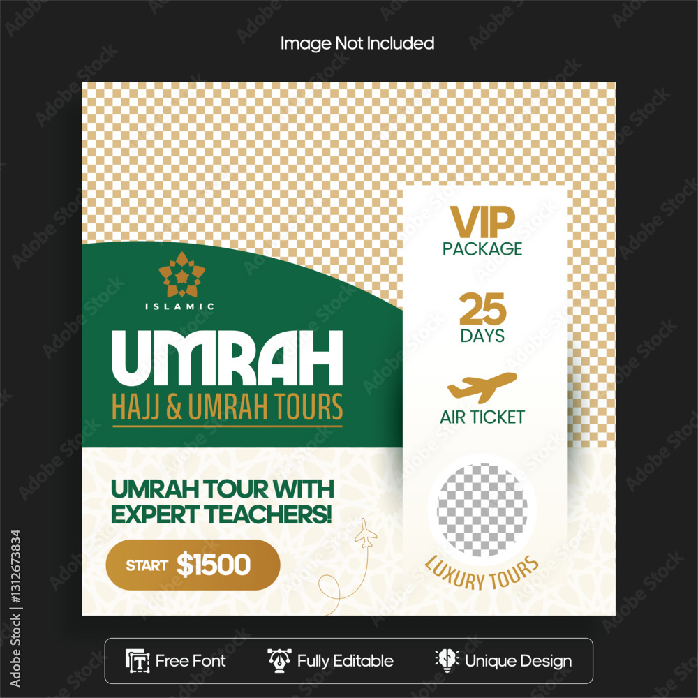 Fototapeta premium Islamic Tour & Travel, Hajj & Umrah Packages, Premium Pilgrimage Experience, Social Media Template Design