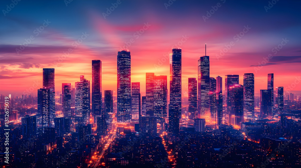 Obraz premium Vibrant City Skyline at Sunset