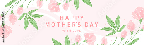 Mother's Day banner. Spring summer floral design in pastel colors. Vector illustration for card, poster, label, template, sale.