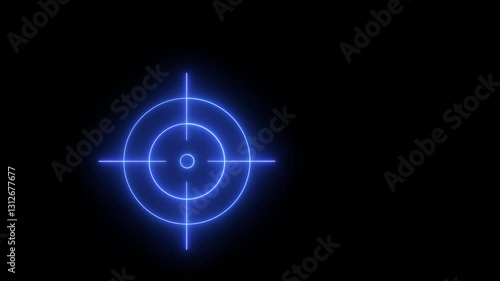 Neon target cross animation, Neon glowing light target icon on black background ,Hyper realistic animated Neon Registration Target in trendy stylish colors.