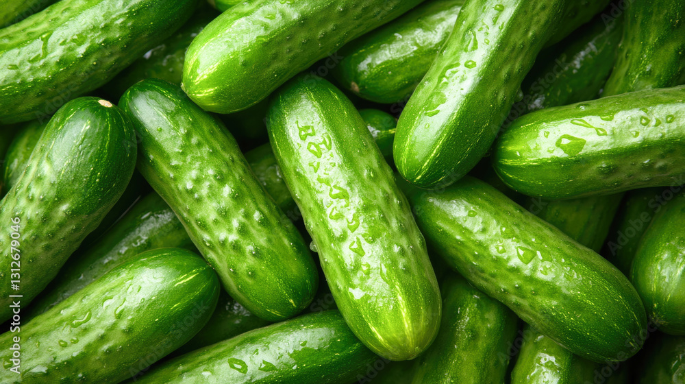 Fresh green cucumbers with water droplets in abundance Fresh green cucumbers with water droplets in abundance