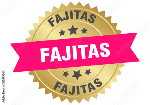 fajitas. fajitas round pink and gold label isolated on transparent background