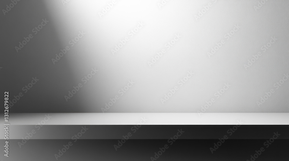 Minimalistic white table against a light grey wall with soft shadow Minimalistic white table against a light grey wall with soft shadow